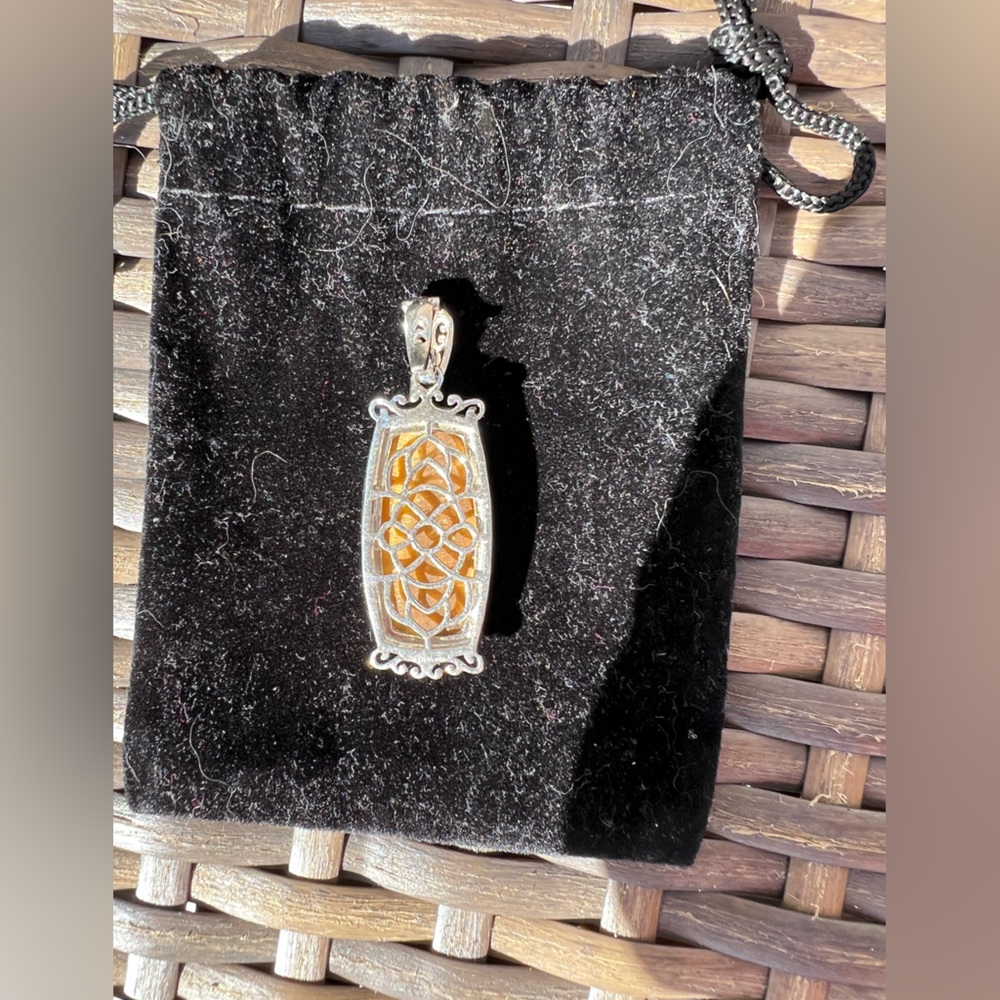 Vintage STS Karis Tiger's Eye Pendant with Ornate Silver Filagree Accents - Picture 5 of 7